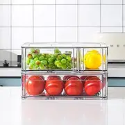 [MANO] Stackable Refrigerator Drawers Pull Out Clear Fridge Drawer Organizer Bins Divided Storage Box Plastic Food Containers Set for Pantry Kitchen Cabinet Dresser Clothes