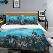 3D Hand Drawn Buildings 88 Bed Pillowcases Quilt King Single Size