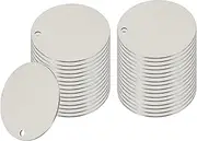 uxcell 32 Pcs Metal Stamping Blanks, 40mm Round Name Tags Stainless Steel Circle Blanks Label Flat Plate Disc with Hole for Laser Engraving Stamping Dog Tags Keychain Making, Silver Tone