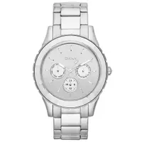 在飛比找PChome24h購物優惠-DKNY 都會女郎三眼時尚腕錶(鏡面銀)