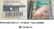 VERBATIM 91663 DataLifePlus CD-RW 74 2X-4X 74Min 650MB Jewel Case x 10 B294