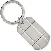 [Generic] Stainless Steel Engravable Brushed Grooved Key Chain Measures 73.29x25.5mm Wide Jewelry Gifts for Men