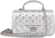 [M-ioi-M] Small Quilted Crossbody Bags for Women, Genuine Leather Shoulder Bag w/Gold Chain Strap, Soft Mini Top Handle Flap Purse