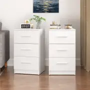 Advwin Bedside Table Set of 2 Nightstand Storage Cabinet 3 Drawers White