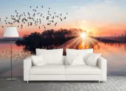 3D Sunset Geeses over the River Sticker Bedroom Wallpaper Mural Photo Home Decor