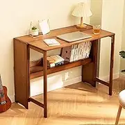 DRQXCN Folding Desk for Small Spaces, Natural Bamboo Expandable Desk, Computer Desk with Drawer, Ideal for Study and Office (Brown 100cm/39.3in)