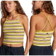 RVCA Hat Trick Striped Crossback Crop Tank Baby Tee NWT Size MEDIUM