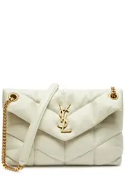 Saint Laurent Lou Puffer Small Shoulder Bag, Leather Bag, White One Size