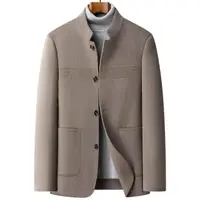 在飛比找momo購物網優惠-【米蘭精品】羊毛大衣毛呢外套(立領休閒夾克雙面呢男外套2色7