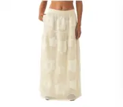 NWT Antik Batik Antik Aloni Maxi Skirt Womens Large 42 Cream Cotton Applique NEW