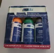 Screen Print Paint Yudu 3oz Ink Three Pack- Purple , Green, O New Has Box Wear