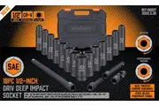 18Pc Deep Impact Socket Set Imperial / SAE Extension Flexible Adaptor 1/2" Drive