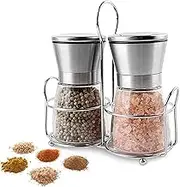 Salt and Pepper Grinder with Stainless Steel Stand, Adjustable Coarseness Refillable for Home, Kitchen, BBQ, Party, Set of 2 (Does Not Include Seasoning)