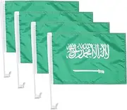 LUOZZY 4pcs Saudi Arabia Car Flag Decoration Saudi Arabian Car Flags Banner Saudi Arabia National Polyester Flag Auto Window Clip Pole Flag for National Day Flag Ornaments