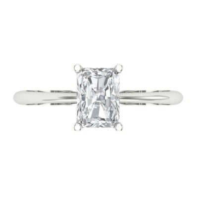 14K White Gold Solitaire Promise Ring, 1 ct Radiant Cut Simulated Diamond