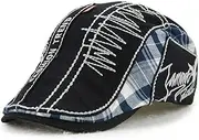 [LAIFEKE] Newsboy Cap Unisex Embroidery Flat Cap Cotton Denim Duckbill Cap Adjustable Size, for Men Women