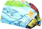 [WOSHJIUK] Working Hat 2 Pack Scrub Caps for Women,Picnic Flower Strawberry,Tie Back Cap Adjustable Scrub Hat