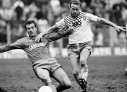Detsi Kruszynski of Wimbledon tackles Jeremy Goss of Norwich City - Old Photo