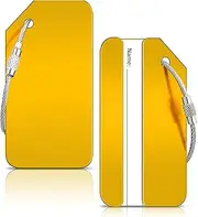 Luggage Tags, Aluminum Alloy Luggage Tag with Name ID Card and Stainless Steel Loop, H HOME-MART Baggage Tag Suitcase Tags Travel Accessories for Checked Luggage Travel Essentials(Gold+Gold)