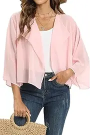 [Gosunny] Summer Cardigans for Women Open Front Bolero Shrug Short Chiffon Jackets Casual Scarf, lightpink, XXL