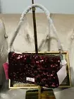 Kate Spade Kiki Sequin Fabric Convertible Wristlet Small Handbag Deep Berry Red
