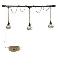 在飛比找蝦皮購物優惠-美式復古麻繩編織三頭吊燈工業風廚房懸掛燈飾