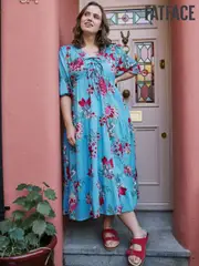 FatFace Frankie Bright Blue Balinese Floral 100% Cotton Maxi Dress (E79212) | $166