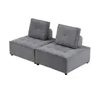 Foret 2pc Armless Seat Modular Extension Lounge Couch Velvet Sofa Light Grey