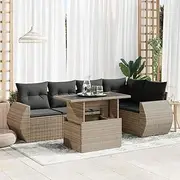 Patio Furniture Sets 6 Piece Garden Sofa Set with Cushions Grey Poly Rattan