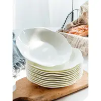 在飛比找ETMall東森購物網優惠-純白骨瓷菜盤陶瓷家用創意餐具深盤西餐牛排平盤沙拉盤碟荷口盤子