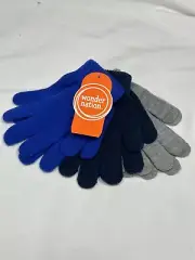 wonder nations boys 3 pack knitted gloves blues grey one size