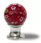 3/4" Millefiori Art Glass Knob Ruby Red with Flowers