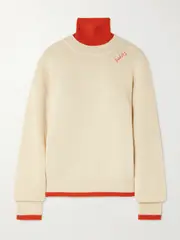 [SIEDRÉS] SIEDRÉS - Layered Embroidered Knitted Turtleneck Sweater - Ecru - large large Ecru