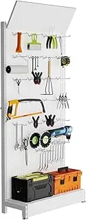 Lhysn Metal Pegboard Display Stand, with 30 Hooks, 85x36x13 in, Can Bear 330lb Weight, Portable Garage Storage Box Rack, Phone Accessories Equipment Metal, for Mobile Phone Shop (White 2)