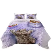 Cute Purple Art Tabby Kitten and Mice Coverlet