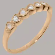 Solid 14k Rose Gold Natural Diamond & Opal Womens Eternity Ring
