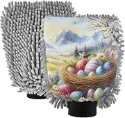 XYMZR Watercolor Easter Floral Absorbent Microfiber Car Wash Mitt, Funny Cute Anime Scratch Free for Cars Cleaning, Home Cleaning Mitts, 2 Pack, 10.24” L x 7.09” W