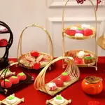 竹木果籃創意家用果盤結婚糕點盤零食盤訂婚喜餅盤婚禮擺臺用托盤
