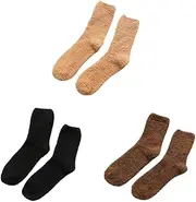 [CukYi] Thermal Socks 3Pairs Winter Fluffy Socks Fleece Lined Slipper Socks Ladies,Solid Color Floor Sock Soft Fuzzy Home Socks Cosy Coral Fleece Lounge Bed Socks Sleeping Xmas Gift (Color : Khaki Black Coff