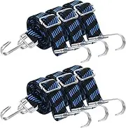 uxcell 6Pcs Adjustable Bungee Cords with Hooks, 39 Inch Flat Heavy Duty Elasticity Straps Rubber Bungee Cords with Buckle for Outdoor, Camping, Tarp, Bike Rack, Luggage, Black Blue