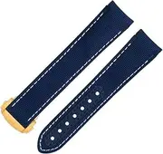 FKMBD For Omega Strap For AT150 Seamaster 300 Planet Ocean De Ville Speedmaster Curved End Watch Band 20mm Blue White Line High Density Nylon Cowhide Watchbands