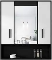 Wardrobes Black Sliding Mirror Cabinet Wall Mounted Storage Mirror Hidden Mirror Cabinet Washing Mirror Storage Box Bathroom Mirror (Black 90 * 14 * 80cm)
