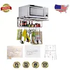 Heavy-Duty Aluminum Microwave Wall Shelf with Removable Hooks & 300 lbs Capacity