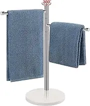 BathAce Hand Towel Holder, F-Shape Hand Towel Stand with Marble Base, Stainless Steel Swivel Hand Towel Rack Bar Standing for Bathroom Kitchen Countertop, 2 Arms (Chrome Finish)
