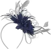 [Caprilite] Grey Silver & Navy Blue Fascinator on Headband AliceBand UK Wedding Ascot Races Loop