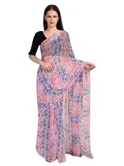 Women's Indian Ethnic Wear Striped Print Chiffon Saree Without Blouse