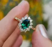 2.31 Ct Oval Cut Natural Emerald Diamond Proposal Ring14K solid Yellow gold