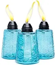 Stylish Glass Torches for Your Table or Patio with Many Colors to Choose from. Set of 3 Torches. (Caribbean Blue)