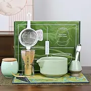 Matcha Whisk Set 9pcs Matcha Bowl Sets Bowl Bamboo Whisk Scoop Holder Scoop Holder Tea Canister Stainless Steel Tea Steel Sifter Tea Cloth Japanese Matcha Accessory Green