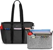 Damero Teacher Bag with Felt Insert Organizer, Teacher Utility Tote Bag with Padded Sleeve for up to 15.6'' Laptop